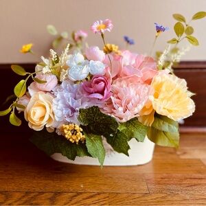 Vibrant Faux Floral Arrangement in Pastel Hues